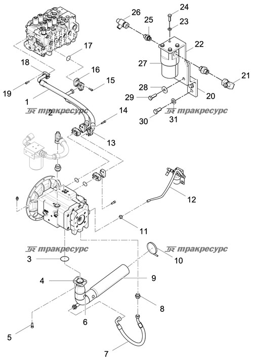 Узел шланга F7816A(30°)191616(SL120)16-1130-180°-PG1130